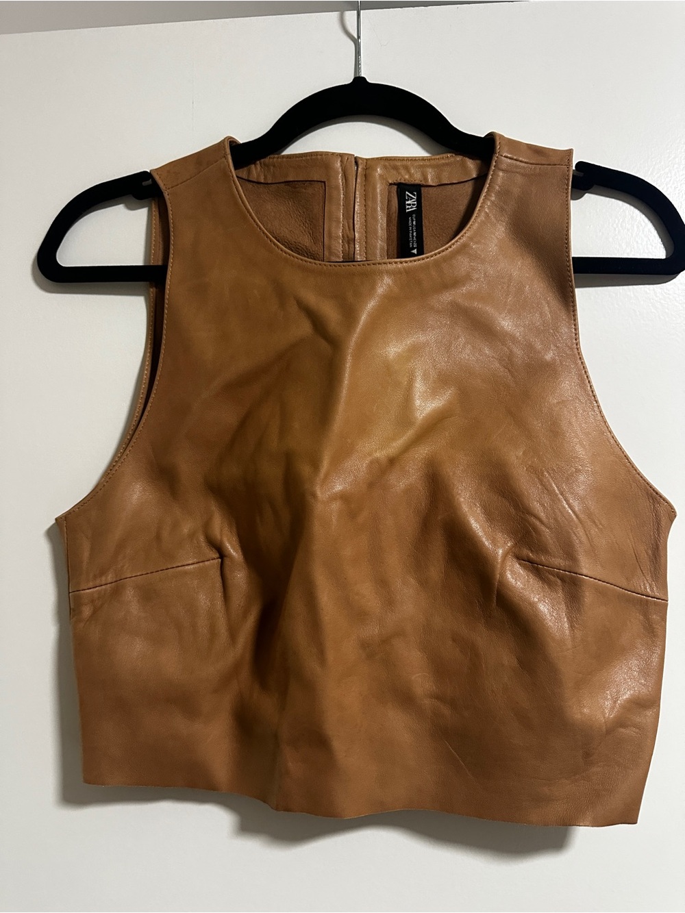 Zara Genuine Leather Cropped Top | Camel Brown | NWT | Medium
